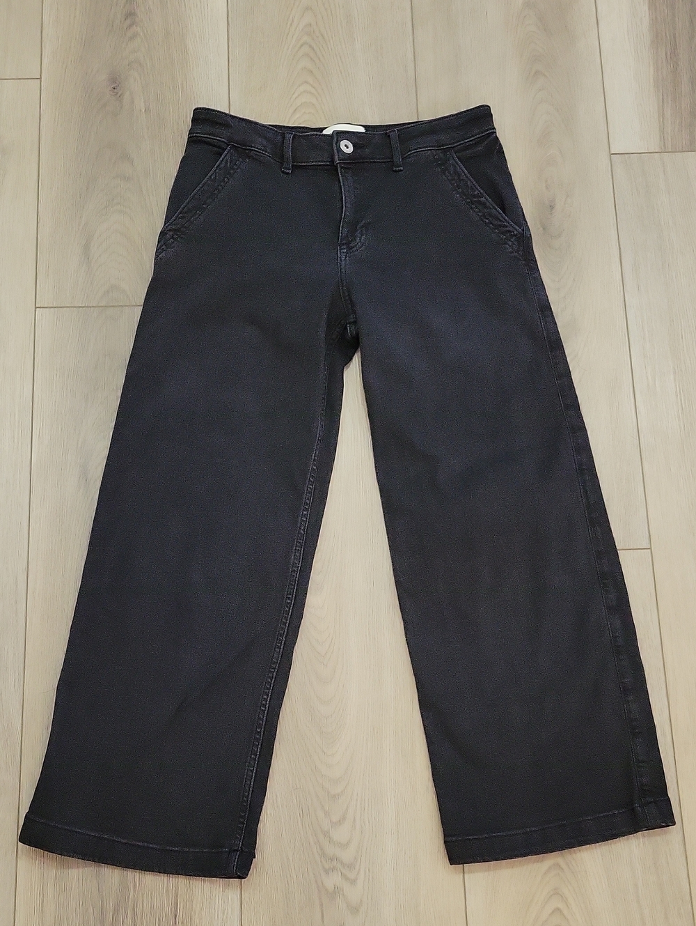 abercrombie kids black wide leg jeans
